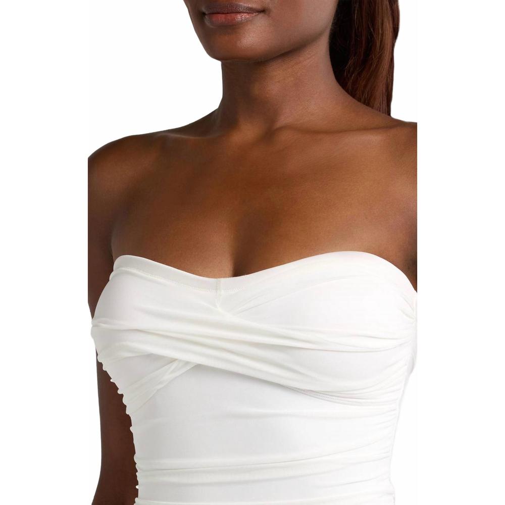 NEW HUTCH radlee strapless mesh overlay skirted one piece swimsuit in white - Picture 4 of 6